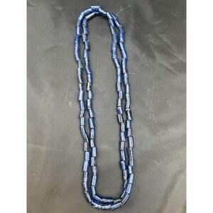 Very Rare Antique 18th Century Dutch Cobalt Blue Glass Trade Beads Necklace‎ 24"